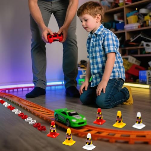 120 Pieces RC Car Racing Track Drift Runway Drift Field Fence with 30PCS Road Cones for 1/14 1/16 1/18 1/24 1/28 1/30 1/43 Mini RC Car (Red & White, 150PCS) - color: Red & White, 150pcs