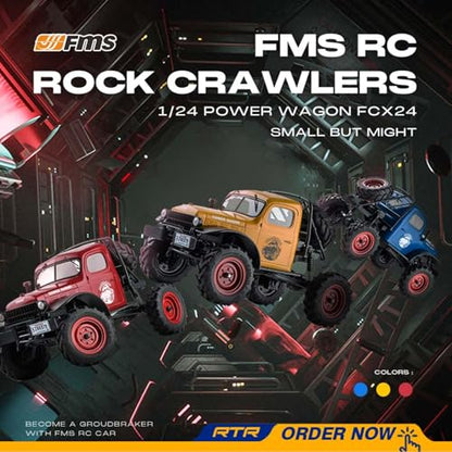 BEEZRC FMS 1/24 RC Crawler FCX24S Power Wagon S RTR, 4WD Off-Road Mini Rock Crawler Remote Control Car, 2.4GHz Hobby Grade Electric RC Truck, Hobby rc Crawlers for Adults (Red) - color: Red