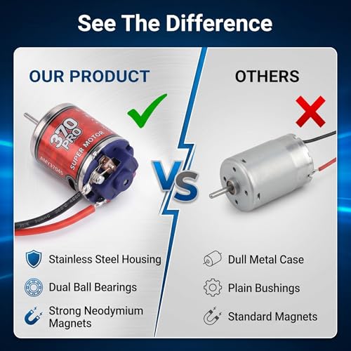 Drfeify RC Motor, 370 Brushed Motor with Stainless Steel Casing, 45T 2.3mm D Shaft, Strong Magnetic Force Low Heat Generatio for RC Car Boat