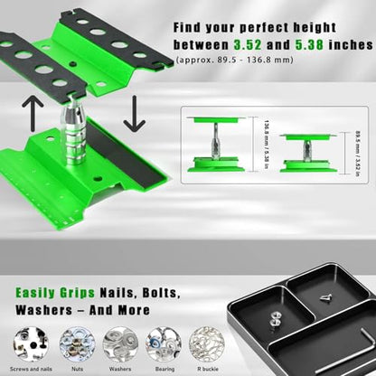RC Car Work Stand Adjustable Height Lift Lower 360° Rotation Aluminum RC Repair Stand, Small Screw Tray Fit for 1/8 1/10 1/12 1/14 for Traxxa Axial Arrma RC Crawler Monster Truck Buggy (Green,Black) - color: Green-black