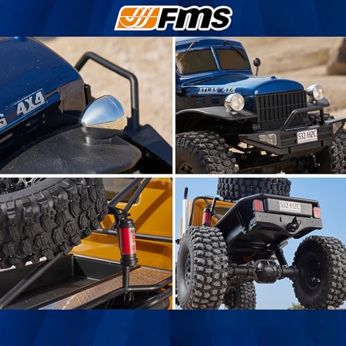 FMS Rochobby 1/10 Atlas Ready Set RC Crawler RC Truck 4X4 with Lighting, 2.4GHz Radio,Ball Bearing, Metal-Gear Full,4 Link Suspension,Rapid Separation Car Body for Adult (Blue) - color: 1/10 Blue