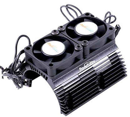 Powerhobby Aluminum Heat Sink with Twin Turbo High Speed Fans Sets for 1:8 Motors with Around 40.8mm Diameter (Black) - color: Black