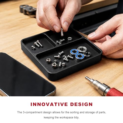 Magnetic Parts Tray, Aluminum Alloy Auto Repair Screws and Parts Organizer, Magnet Hardware Holder Tray for Car RC Repair Phone Electronics Maintenance, Car Accessories (Black) - color: Black