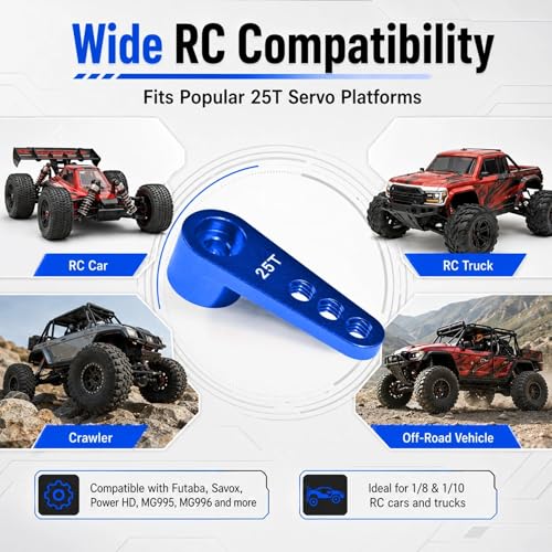 2PCS 25T Aluminum Servo Horn, 3-Hole RC Steering Arm for Futaba Savox MG995 | CNC Aluminum Servo Arm M3 Thread Adjustable Linkage 12mm 16mm 20mm Positions 1/8 1/10 RC Power HD MG996 Crawler Buggy Truck - color: Darkblue