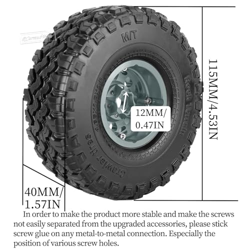 RC 1.9 Beadlock Tires 1.9 Wheels and Tires for 1/10 RC Crawler,TRX6 TRX4 AX103007 SCX10 90046 D90 Gen7 8 MST VS4-10,Aluminium Alloy 1.9 RC Wheel Rims & Rubber Tyre,Titanium - color: Titanium(4pcs)