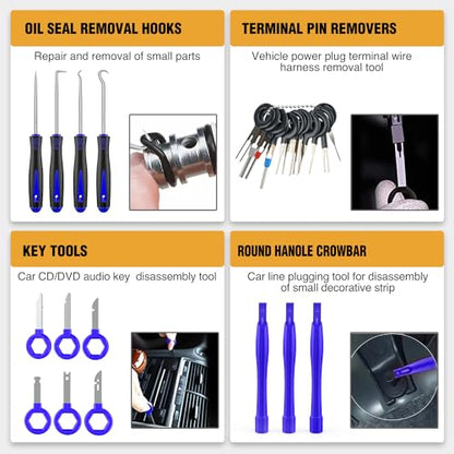 GOOACC 330Pcs Trim Removal Tool Auto Push Pin Bumper Retainer Clip Set | Fastener Terminal Remover Tool Adhesive Cable Clips Pry Kit Car Panel Radio Removal Auto Clip Pliers Blue - color: 330Pcs Clips Removal Kit Blue