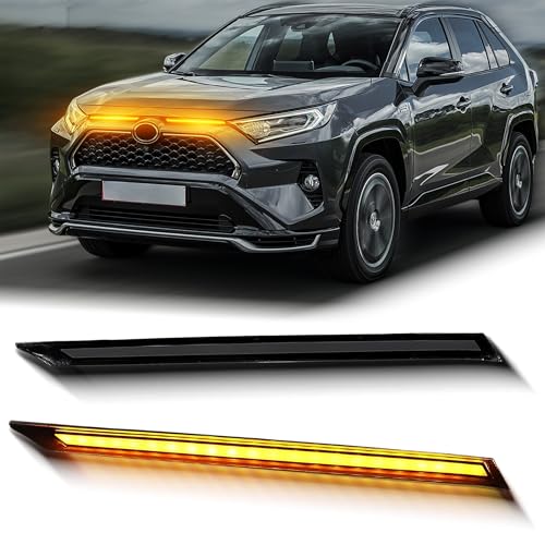 BINGIGOO 2PCS Grille Lights LED Bar Front Sequential Switchback LED Daytime Running Lights Compatible with Toyota RAV4 2019-2023 Sequential Amber Turn Signal light (Smoked) - style: Smoked