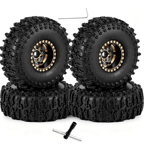 RC 1.0" Beadlock Wheels and Tires for RC Crawler 1/18 TRX4M,1/24 SCX24,Brass 1.0 Beadlock Wheels RC Rims w/ 1.0 Beadlocks Tires Soft Sticky Rubber Tires,4pcs,Style C - style: Style C(4pcs)