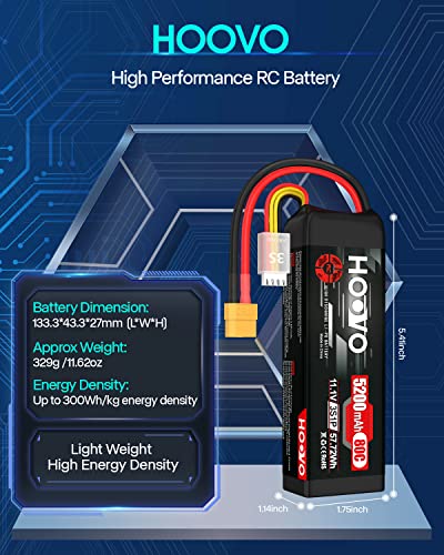 HOOVO 11.1V 3S LiPo Battery 5200mAh 80C Softcase RC Battery XT60 Plug | for RC Car RC Truck Airplane Helicopter Boat Racing RC Hobby