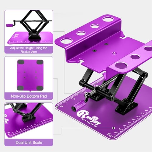 RC Stand Lift Lower with 3-Slot Screw Tray for 1/8 1/10 1/12 Scale, Purple | Aluminum RC Car Work Stand Repair Tool Set for RC Cars Crawler Truck Traxxas TRX4 Axial SCX10 Upgrade - color: Purple, With 3-slot Screw Tray