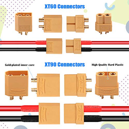 Glarks 76pcs T-Plug / XT60 / XT90 / EC3 / EC5 Male & Female Plug Adapter Connectors Kit [Including: 14 GA Silicone Wire and Shrink Tubing] for RC Lipo Battery Accessories