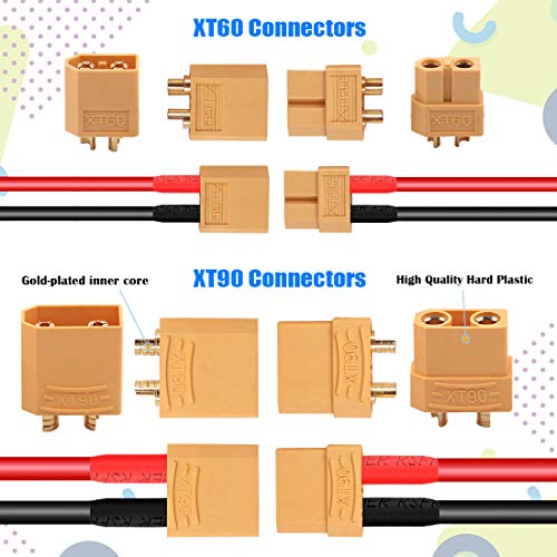 Glarks 76pcs T-Plug / XT60 / XT90 / EC3 / EC5 Male & Female Plug Adapter Connectors Kit [Including: 14 GA Silicone Wire and Shrink Tubing] for RC Lipo Battery Accessories