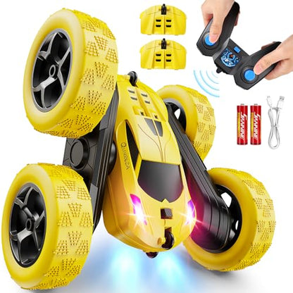 QUNREDA Remote Control Car,RC Car Toys for 6-12 Year Old Boys, Off Road RC Stunt Car 4WD 360° Rotating Remote Control Car for Kids, Boys Girls Gifts for Birthday, Christmas Yellow - color: Yellow