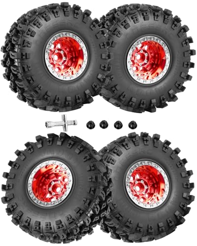 RC 2.2 Beadlock Wheels and Tires for 1/10 TRX4 SCX10 Capra AMG 6x6 Gen8 Everest Gen7 Pro RC Crawler,Alunium 2.2 Beadlock Rims RC Wheels 2.2 Beadlock Tires,4pcs,Red - color: Red(4pcs)
