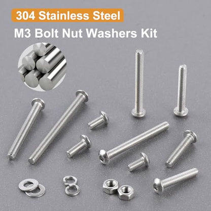 VGBUY 440pcs M3 Screw Assortment Kit, M3 Screws Bolts for 3D Printer DIY, Hex Button Head Cap Screws Bolts Nuts Washer Kit, 304 Stainless Steel, 25/30/35/40/45mm - size: M3x25/30/35/40/45mm, style: Button Head