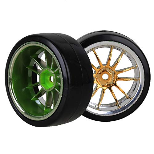 Mxfans 4PCS RC1/10 On Road Car Drift Smooth Wheel Tires & Plastic Plating Golden 12-Spoke Wheel Rims