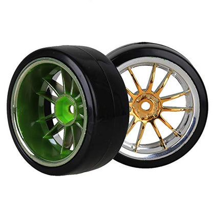 Mxfans 4PCS RC1/10 On Road Car Drift Smooth Wheel Tires & Plastic Plating Golden 12-Spoke Wheel Rims