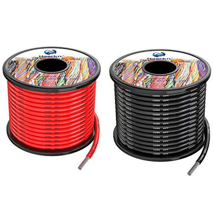 Haerkn 12 awg Silicone Electrical Wire Cables 2 Colors 30ft Each Spool | 12 Gauge High Temp 200 deg C 600V Soft and Flexible Hook Up Oxygen Free Stranded Tinned Copper Wire Model Battery Cable - style: 12awg-2 Spool-30FT