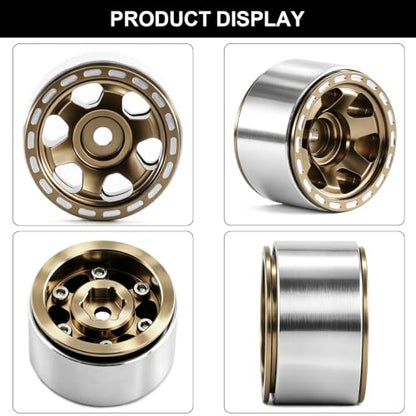 1.0" Beadlock Aluminum Wheels and 57mm Soft Rubber Tires | for SCX24, TRX4M, Ascent 18, FCX24, 1/18 1/24 RC Crawler, 7mm Hex, 0mm Offset, with Foam Inserts, (Black 3) - color: Bronze 3