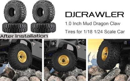 DJCRAWLER 1.0 Inch Sticky Soft Tires 60 * 22mm for SCX24 TRX-4M 1/18 1/24 Wheels Upgrades, High Viscosity RC Crawler MT Rubber Tyre