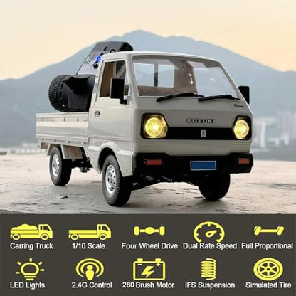 HLSFWDRIVE RC Kei Truck WPL D14 RC Car Drift Off Road 4WD Suzuki RTR | 1/10 Scale RC Drift Car 280 Motor 2.4 GHz Proportional Control Carry Vehicle Revised Chassis Hobby Toy Adult