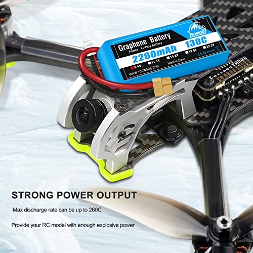 Yowoo 2 Packs 2200mAh 2S 7.4V 130C LiPo Battery with XT60 Plug for RC 1/16 E-Revo VXL Summit Slash Losi 1/14 Mini 8ight RC Cars