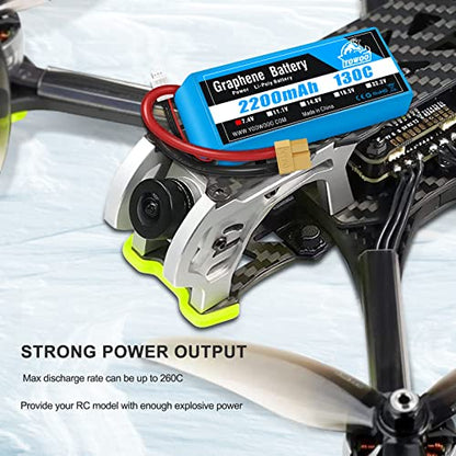 Yowoo 2 Packs 2200mAh 2S 7.4V 130C LiPo Battery with XT60 Plug for RC 1/16 E-Revo VXL Summit Slash Losi 1/14 Mini 8ight RC Cars