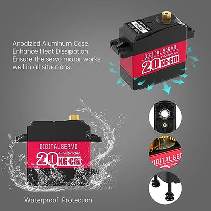20KG RC Servo High Torque Servo Motors, Waterproof Full Metal Gear Steering Servo for 1/6 1/8 1/10 1/12 RC Car Robot DIY, Digital Servo with 25T Servo Horn, Control Angle 270° - style: 20KG-270°