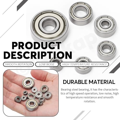 48Pcs 6 Sizes Bearing Steel Bearings Assortment Set, 693ZZ, 623ZZ, 624ZZ, 685ZZ, 687ZZ,627ZZ Deep Groove Ball Bearings Double Shielded Miniature Deep Ball Bearings - style: Bearing Steel-48Pcs