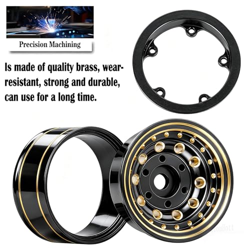 RC 1.0 Beadlock Wheel Rims Set for 1/18 1/24 Trx4m SCX24 FCX24 RC Crawler Car,1.0 Wheel Rims RC Full Brass Beadlock Wheels Rims(4PCS)