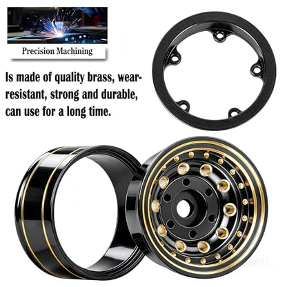 RC 1.0 Beadlock Wheel Rims Set for 1/18 1/24 Trx4m SCX24 FCX24 RC Crawler Car,1.0 Wheel Rims RC Full Brass Beadlock Wheels Rims(4PCS)