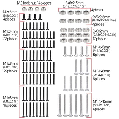 120PCS RC Screw Kit with Bearings for Axial SCX30, Stainless Steel M1 M1.4 M2 Hardware Set, Hex & Phillips Screws, Durable Upgrade Parts for 1/30 RC Crawler with Box