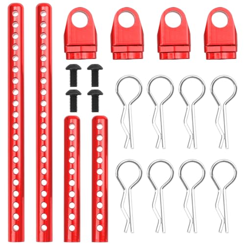 ShareGoo Metal RC Body Post Mounts Front Rear Body Holder Kit Compatible with Tamiya TT02 TT-02 1/10 RC Upgrade Parts (Red) - color: Red