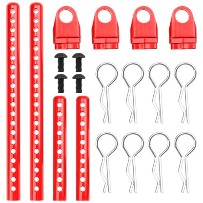 ShareGoo Metal RC Body Post Mounts Front Rear Body Holder Kit Compatible with Tamiya TT02 TT-02 1/10 RC Upgrade Parts (Red) - color: Red