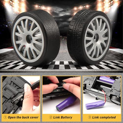 jaming KF27 Remote Control Car,RC Cars for Kids,1:20 4WD RC Drift Car with LED Lights, High-Speed Competitive 2.4G Cars for Drift and Race, Children's Gifts and Toys(Black 2-Battery)