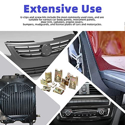 Glarks 183Pcs 11 Sizes Automotive U-Clips & Screws Assortment Kit, U-Style Clip-On Nuts Auto Car Fasteners with Phillips Screws Kit for Engine, Fender, Bumper, Dash, Interior Trim Panels