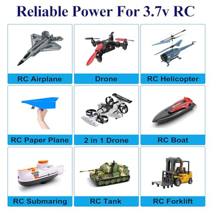 HAWK'S WORK 2 Pcs 3.7V Lipo Battery, 300 mAh Rechargeable Lithium Polymer Battery for RC Plane Helicopter Drone All Models & Toys (XH2.54 Connector) - size: 300mAh-XH