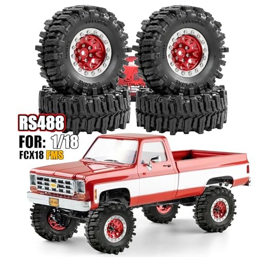 REDSPIDER RC 1.3inch Beadlock Wheels and Crawler Tires 64mm * 26mm Mud Slingers X Super Soft Sticky Tyres For RC 1/24 1/18 Scale Crawler TRX4M SCX24 FCX24 FCX18 (Red) - color: Brown