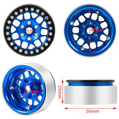 RCLIONS 1.9" Beadlock Wheels Aluminum Rims for AXIAL SCX10 TRX4 D90 | Upgrade for Redcat Gen8 Gen7 1/10 RC Crawler Car,4PCS - color: Blue