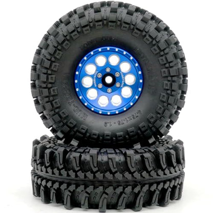 4pcs RC 1.9 Mud-Terrain Tires Mounted on 1.9 Beadlock Wheels Blue, 1.9 XL Tires 4.75" (121mm) and 1.9 Wheels Fit RC Crawler Redcat Gen8 Traxxas TRX-4 RC4WD D90 Tamiay CC01 Axial SCX10 - color: Blue