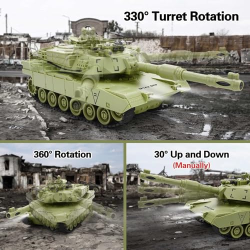 RC Battle Tank Set – Tiger vs M1A2 2.4G 9CH Infrared Shoot Toy for Kids | 2.4G, 1:28, 9 channels, with infrared shoot & life indicator, sound & light, 330° rotating turret, military toy set, for boy.