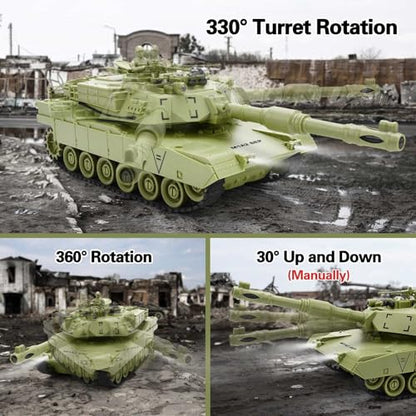 RC Battle Tank Set – Tiger vs M1A2 2.4G 9CH Infrared Shoot Toy for Kids | 2.4G, 1:28, 9 channels, with infrared shoot & life indicator, sound & light, 330° rotating turret, military toy set, for boy.