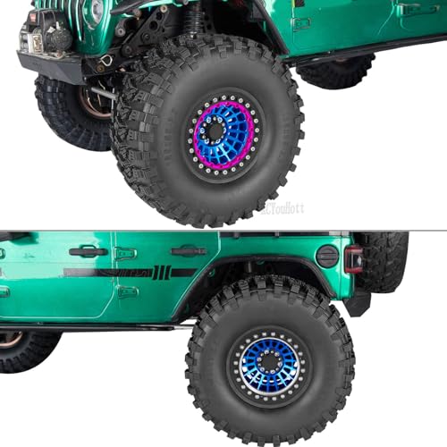 RC Aluminum 2.2" Beadlock Wheel Tires Set for 1/10 RC Crawler Car,TRX6 TRX4 SCX10 II III 90046 D90 Gen8 MST CFX VS4-10,RC Wheels 2.2 Beadlock Wheel Rims,(4PCS) Navy Blue - color: Navy Blue -(Rc Wheels Tires)