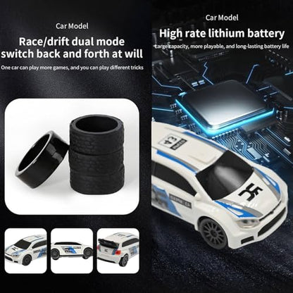 1/43 Mini RC Drift Car 2.4GHz RTR Full Proportional Remote Control Rally Sport Cars 4WD High Speed Racing Lights Kit and Racing Tires (4307) - color: White-red
