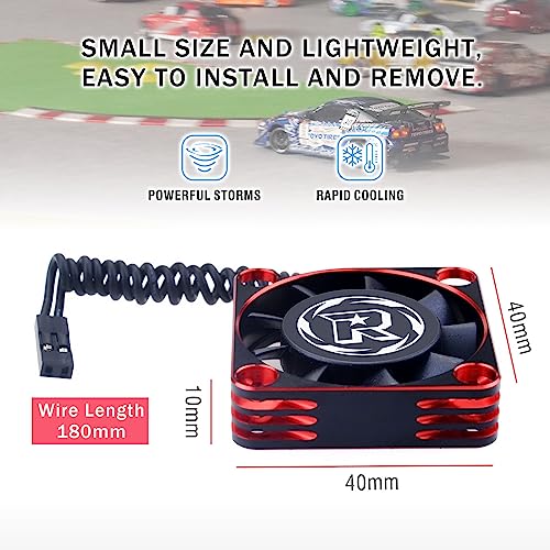 Surpass Hobby 40mm RC Motor Cooling Fan Aluminum 16000RPM ESC Cooling Fans for 1/8 RC 1/10 Car Truck Buggy Crawler Brushless Motor (Black Red) - style: Red