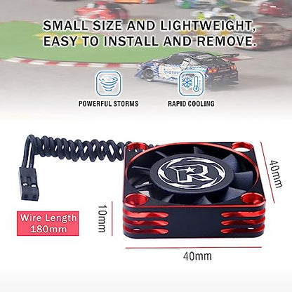 Surpass Hobby 40mm RC Motor Cooling Fan Aluminum 16000RPM ESC Cooling Fans for 1/8 RC 1/10 Car Truck Buggy Crawler Brushless Motor (Black Red) - style: Red