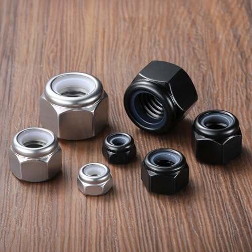 100Pcs #6-32 Lock Nuts, Nylon Insert Locknuts 304 Stainless Steel 18-8 SS Black Zinc Plated Self-Locking Nuts, Coarse Thread Hex Nylock Nut - size: #6-32