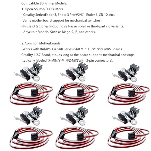 6Pcs 3D Printer Endstop Limit Switch and Ender 3 Limit Switch Cables 3 Pin for 3D Printer Parts Ramps1.4, Compatible with Ender 3, Ender 3 v2, Ender 3 s1, Ender 5, Ender 3 pro, Prusa i3, Mega-S, etc. - style: 6Pcs 3D Printer Endstop Limit Switch and Cable