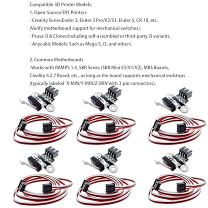 6Pcs 3D Printer Endstop Limit Switch and Ender 3 Limit Switch Cables 3 Pin for 3D Printer Parts Ramps1.4, Compatible with Ender 3, Ender 3 v2, Ender 3 s1, Ender 5, Ender 3 pro, Prusa i3, Mega-S, etc. - style: 6Pcs 3D Printer Endstop Limit Switch and Cable