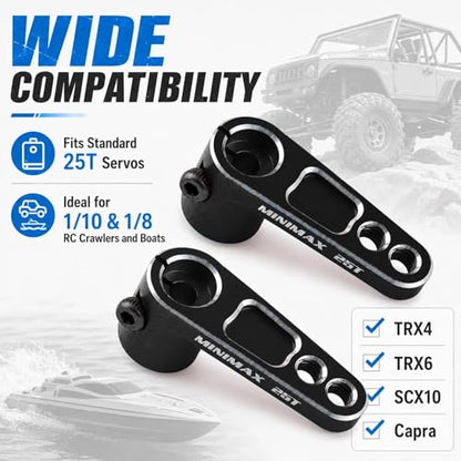 2PCS 25T Aluminum Raised Servo Horn for Futaba Savox Power HD 1/8 1/10 RC | CNC Servo Arm With M3 Threaded 16mm 20mm Holes for RC Off-Road Crawler Drift Racing Car Steering Linkage Clearance Upgrade - color: Black